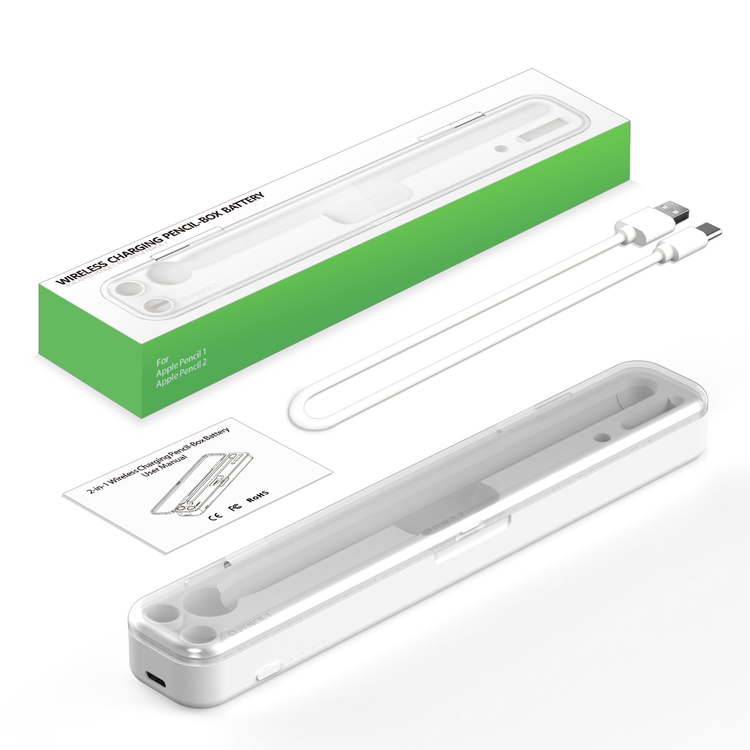2-in-1 Wireless Charging Apple Pencil Box with battery